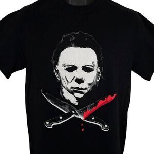 Halloween T Shirt Mens Size Medium Black Michael Myers Horror Movie Promo Retro